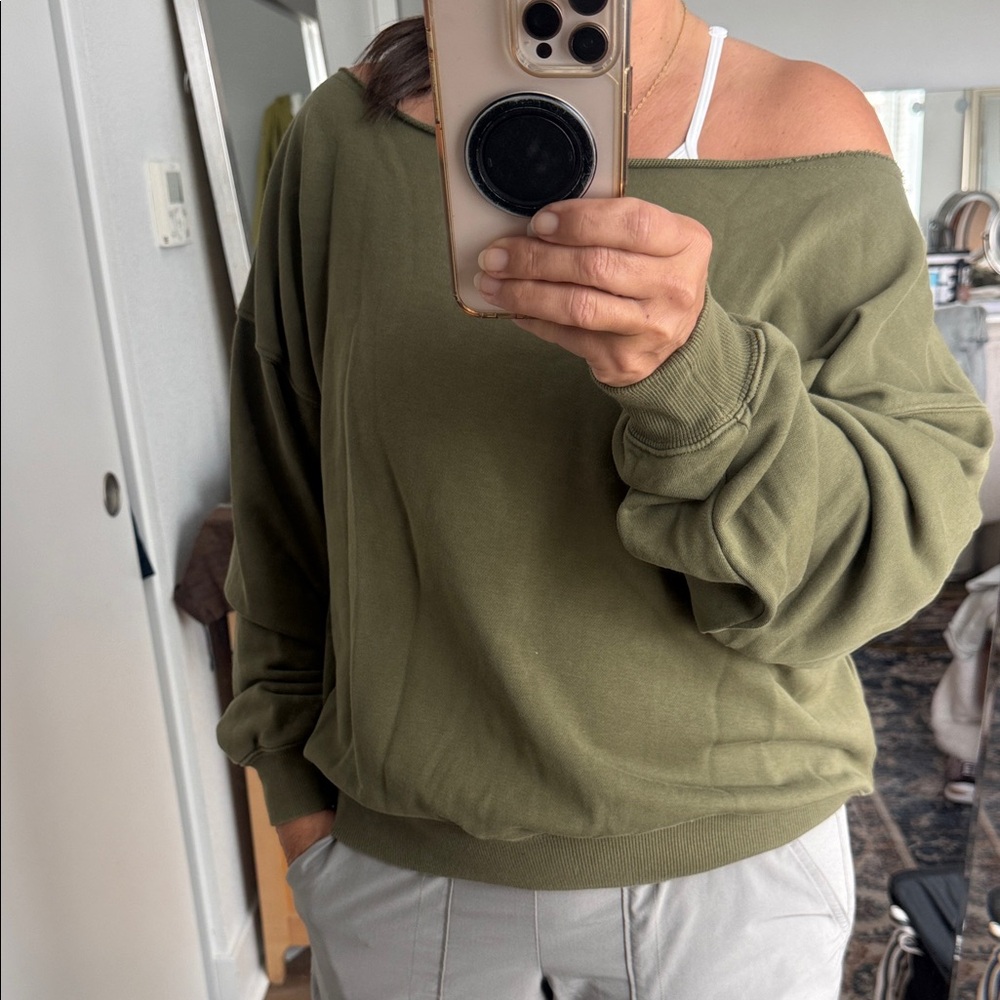 Olive Off-Shoulder Slouchy Sweatshirt